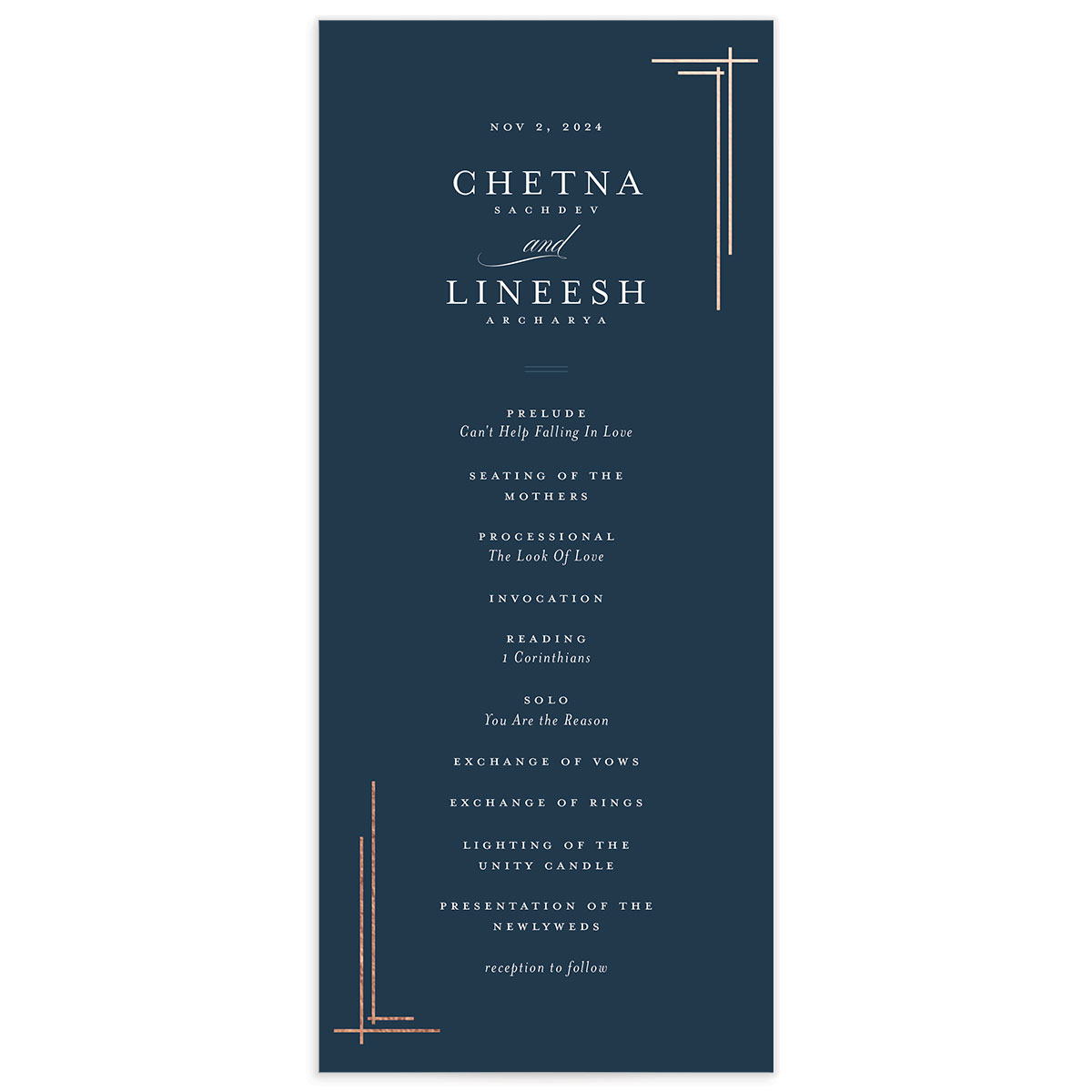 Reception Menu Template Wedding Programs